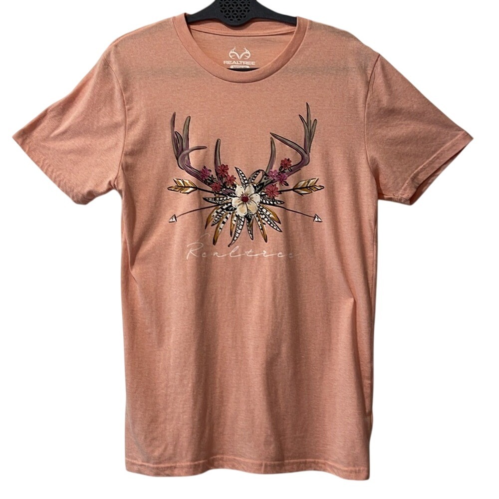 Realtree Pink Tee T Shirt with Floral Antler Art M‎